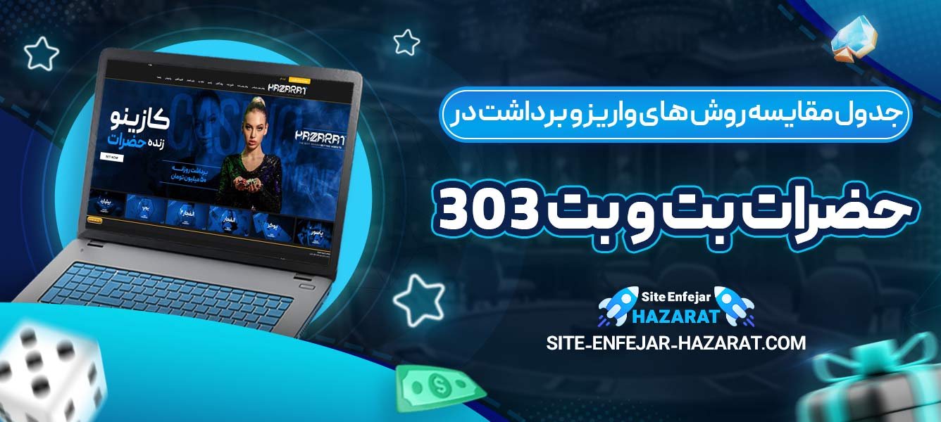 جدول مقایسه روش‌ های واریز و برداشت در حضرات بت و بت 303
